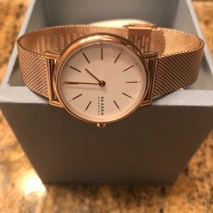 SKAGEN Rose Gold-Tone Steel Mesh Wrist Watch